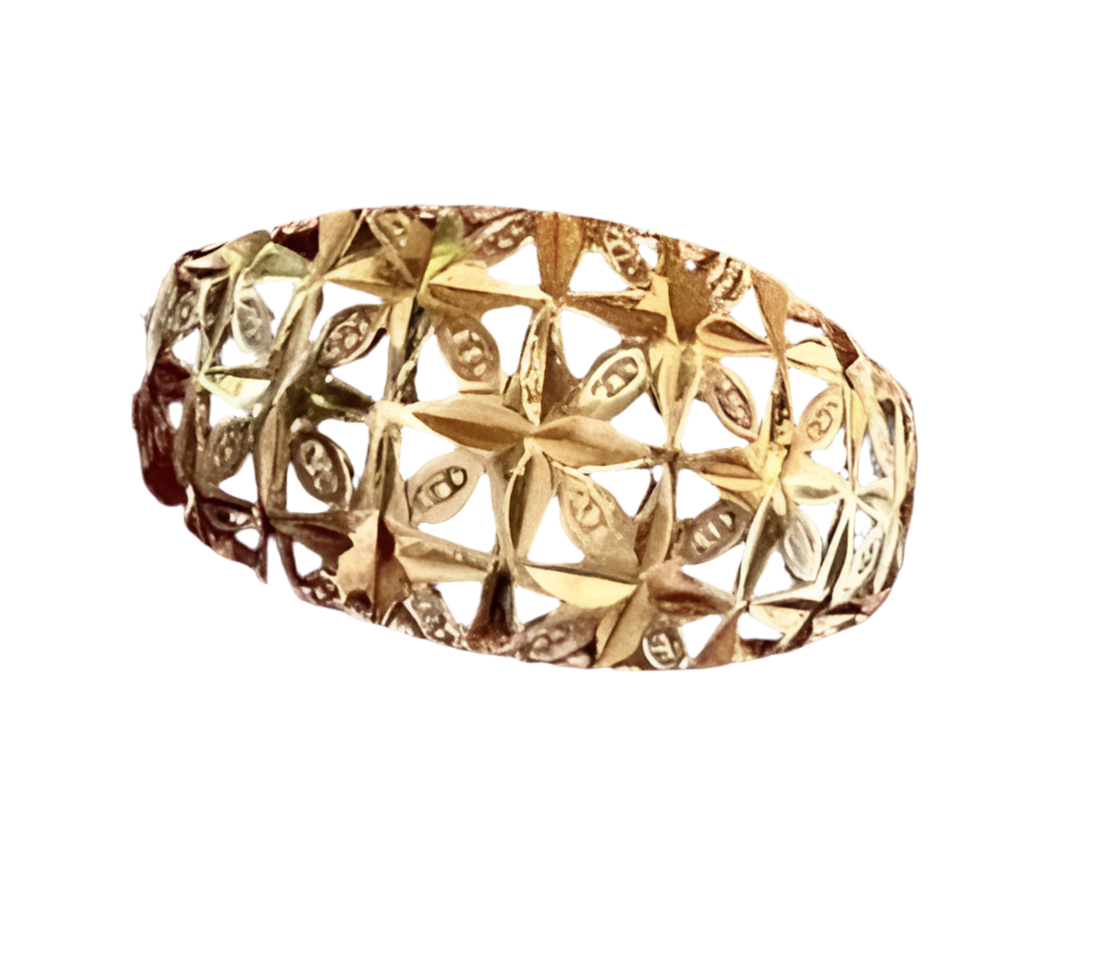 vintage 10k gold two tone diamond cut dome ring