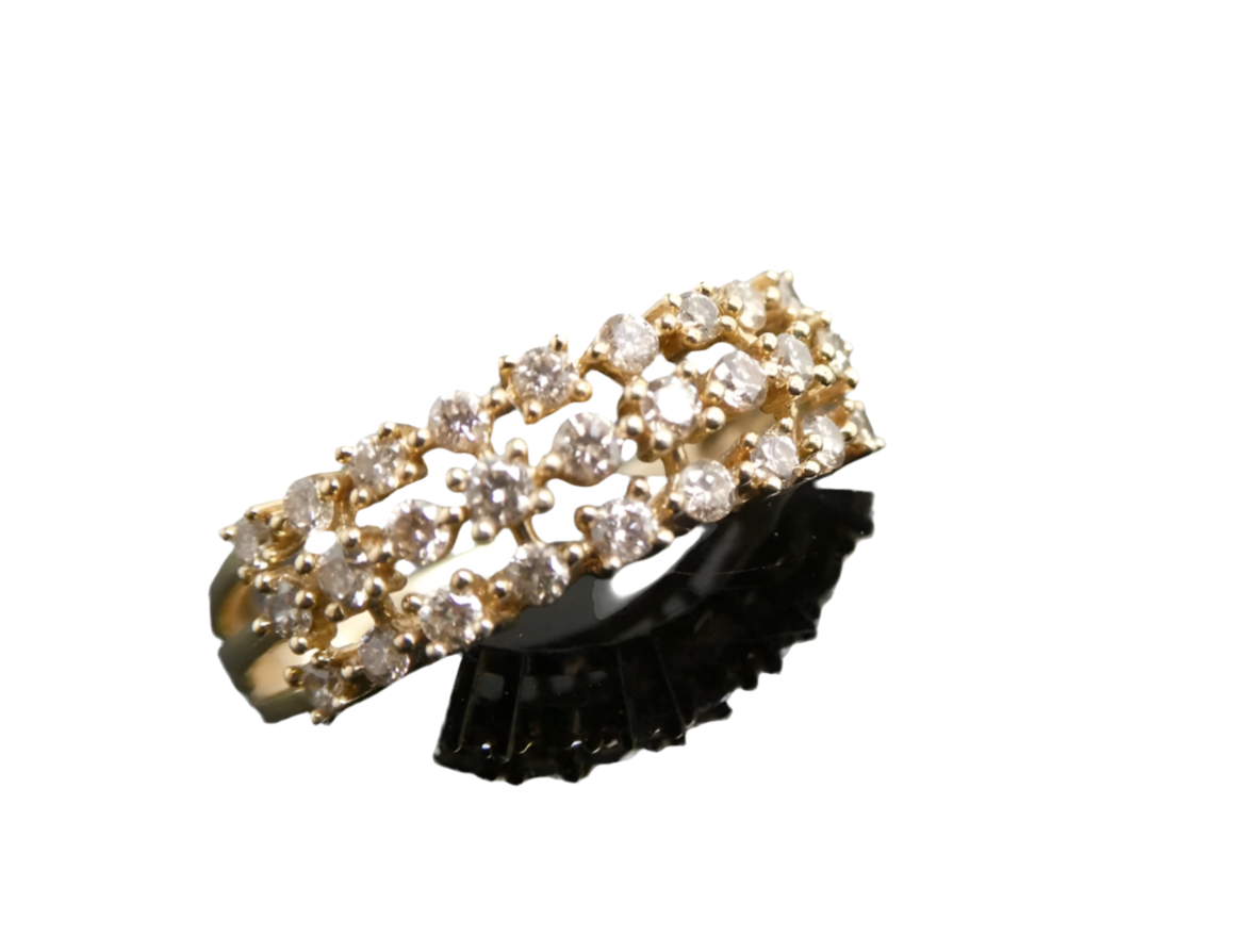 Vintage 10k Yellow Gold Three Row Diamond Band Ring Size 6.5