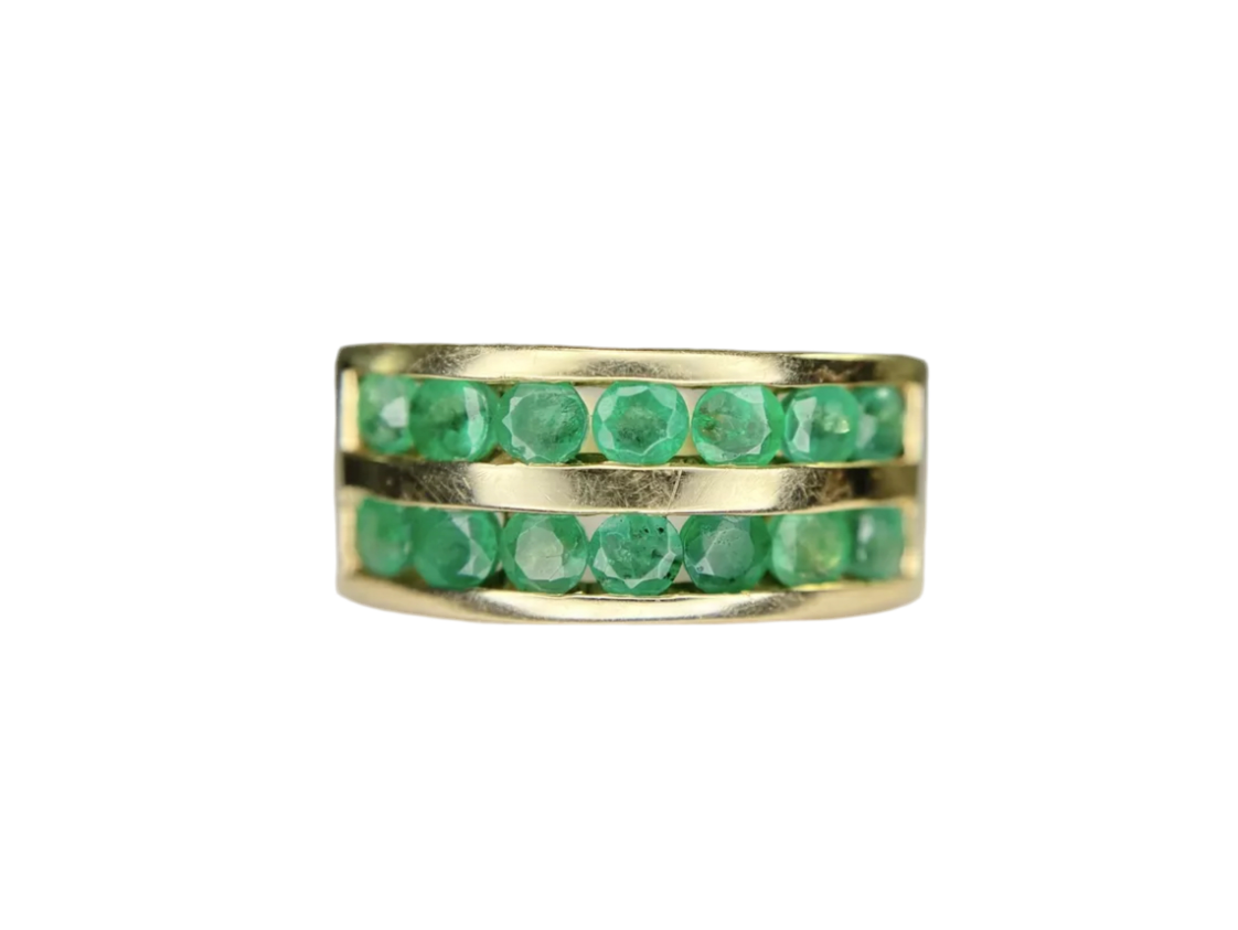 vintage 10k yellow gold natural round emerald ring