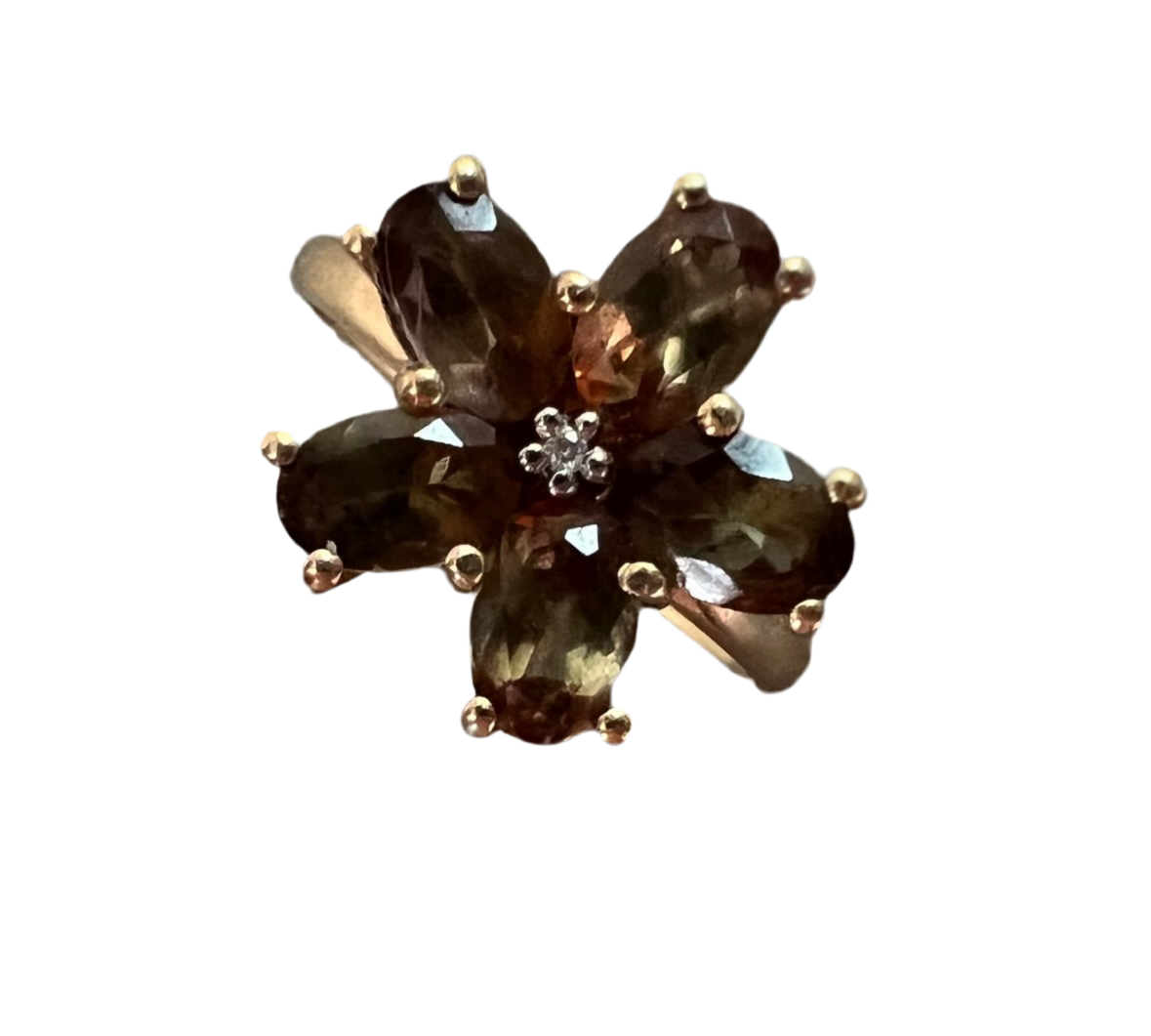 vintage 10k yellow gold smokey quartz flower ring