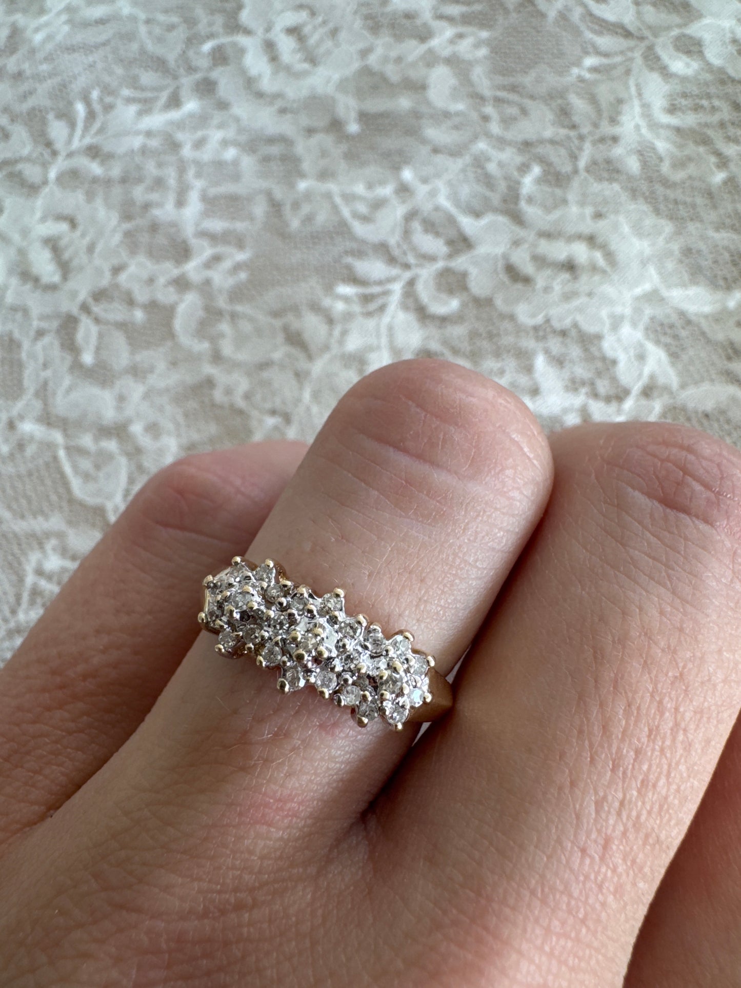 vintage 10k yellow gold diamond cluster ring