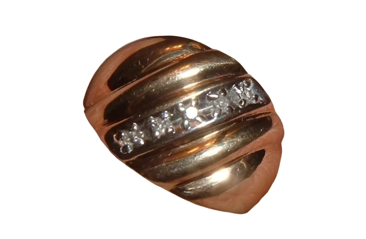 estate 10K yellow gold wide ribbed diamond dome ring