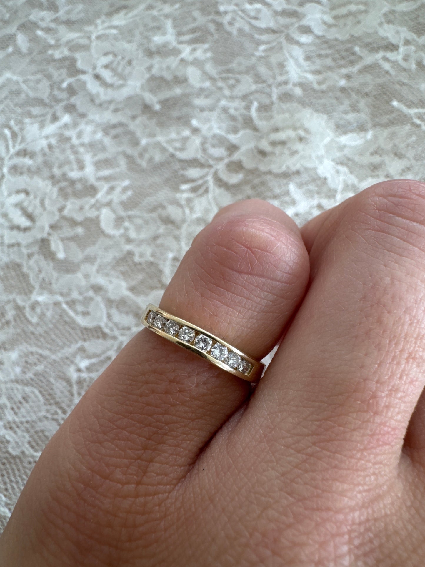 14k yellow gold diamond ring with subtle curve