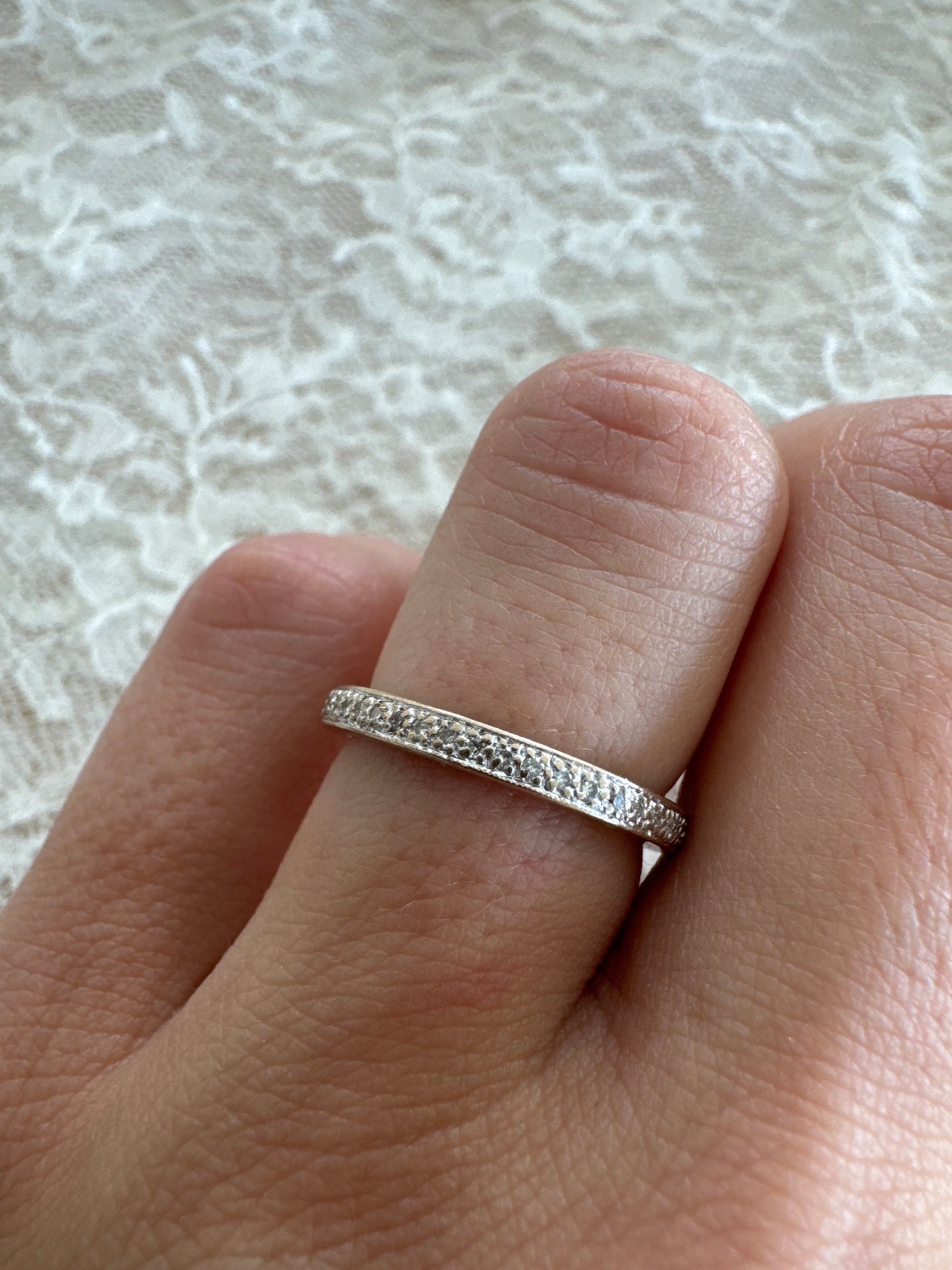 antique 18k white gold micro pave full eternity ring