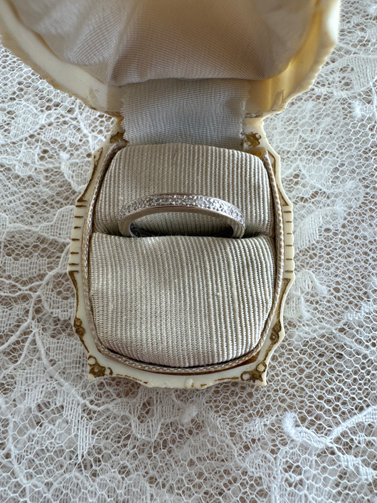 antique 18k white gold micro pave full eternity ring