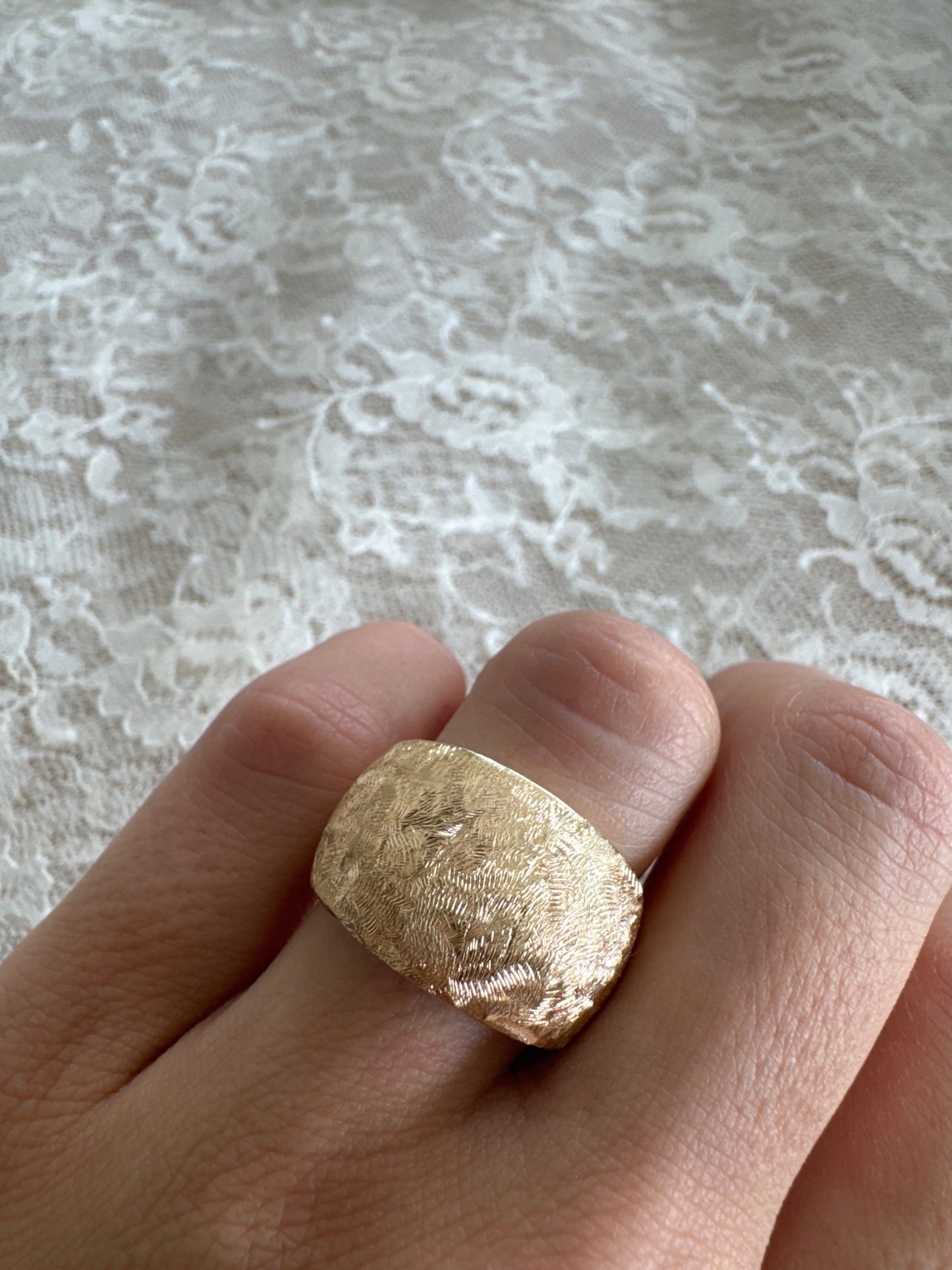 vintage 14k yellow gold textured bombe ring